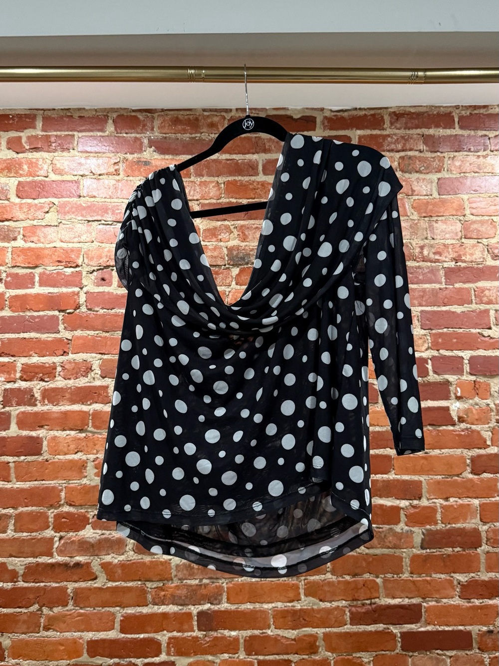 Anthropologie Black & White Polka Dot Draped Cowl Neck Top